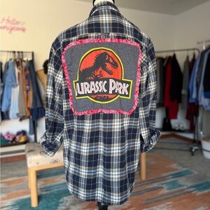 Reworked Upcycled Vintage Flannel Graphic Tee Jurassic Park